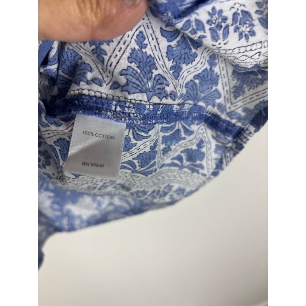 Pure Jill J Jill Womens XL Blue White Floral Border Print Cotton Blouse Boho - Picture 6 of 7